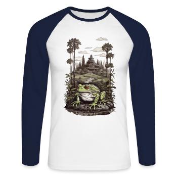 Frog Nature Esthétique Harmonie Frog Lover - T-shirt baseball manches longues Homme - blanc/marine - Devant - Nik (191cm)