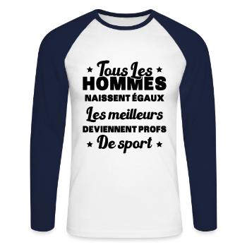 Les meilleurs hommes deviennent profs de sport - T-shirt baseball manches longues Homme - blanc/marine - Devant - Nik (191cm)