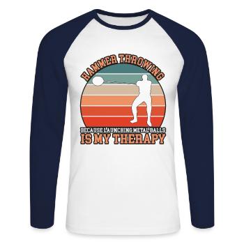 Lancer de marteau - T-shirt baseball manches longues Homme - blanc/marine - Devant - Nik (191cm)