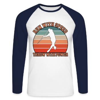 Conception du lanceur de javelot - T-shirt baseball manches longues Homme - blanc/marine - Devant - Nik (191cm)