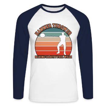 Hammer Thrower Design - Unisex Long Sleeve Baseball T-Shirt - white/navy - Front - Nik (191cm)