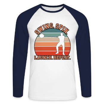 Lancer de marteau - T-shirt baseball manches longues Homme - blanc/marine - Devant - Nik (191cm)