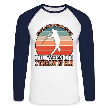 Speerwerfen - Unisex Baseballshirt langarm - Weiß/Navy - Vorne - Nik (191cm)