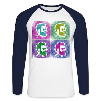 Beard Lover Bearded Man Retro - Unisex Long Sleeve Baseball T-Shirt - white/navy - Front - Nik (191cm)