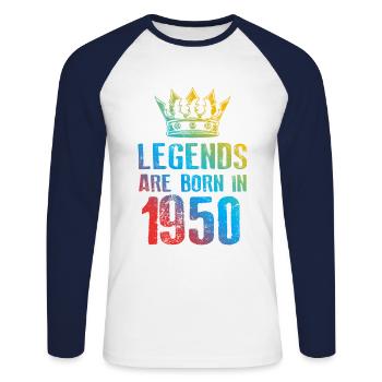 1950 Legends Born in - Unisex Long Sleeve Baseball T-Shirt - white/navy - Front - Nik (191cm)