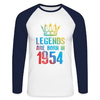 1954 Legends Born In - Unisex Long Sleeve Baseball T-Shirt - white/navy - Front - Nik (191cm)