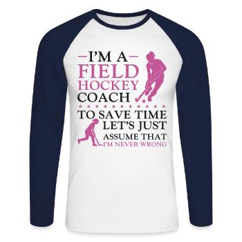 Field Hockey Coach I'm A Field - Unisex Baseballshirt langarm - Weiß/Navy - Vorne - Nik (191cm)