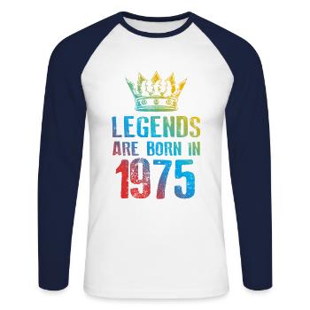 1975 Legends Born In - Unisex Long Sleeve Baseball T-Shirt - white/navy - Front - Nik (191cm)