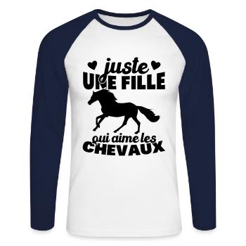 Juste une fille qui aime les chevaux humour - T-shirt baseball manches longues Homme - blanc/marine - Devant - Nik (191cm)