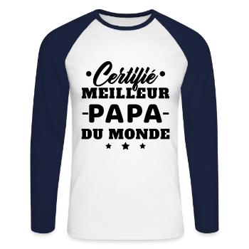 Certifié meilleur papa du monde - T-shirt baseball manches longues Homme - blanc/marine - Devant - Nik (191cm)