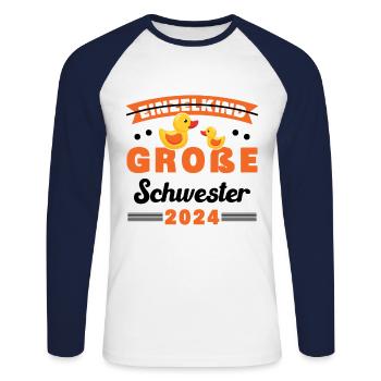 Große Schwester 2024 Schwester werden Einzelkind - Unisex Baseballshirt langarm - Weiß/Navy - Vorne - Nik (191cm)