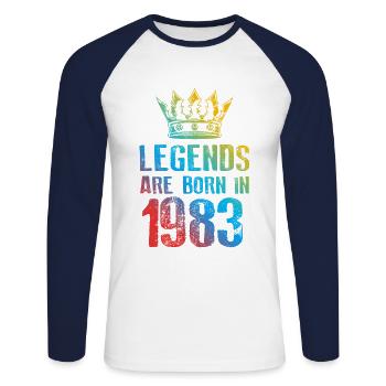 Légendes nées en 1983 - T-shirt baseball manches longues Homme - blanc/marine - Devant - Nik (191cm)