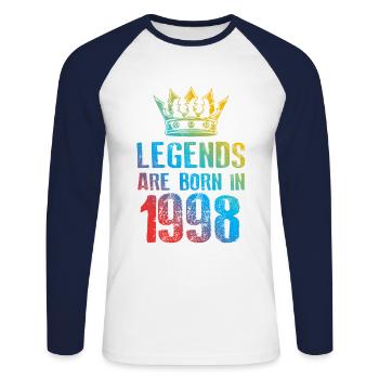1998 Legends Born in - Unisex Long Sleeve Baseball T-Shirt - white/navy - Front - Nik (191cm)