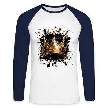Crown Splat Gold - Unisex Long Sleeve Baseball T-Shirt - white/navy - Front - Nik (191cm)
