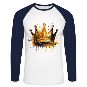 Crown Symbol Gold - Unisex Long Sleeve Baseball T-Shirt - white/navy - Front - Nik (191cm)