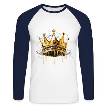 Symbole de la couronne Roi d’or - T-shirt baseball manches longues Homme - blanc/marine - Devant - Nik (191cm)
