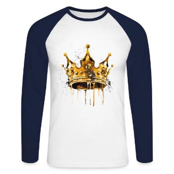 Krone Element King Symbol - Unisex Baseballshirt langarm - Weiß/Navy - Vorne - Nik (191cm)