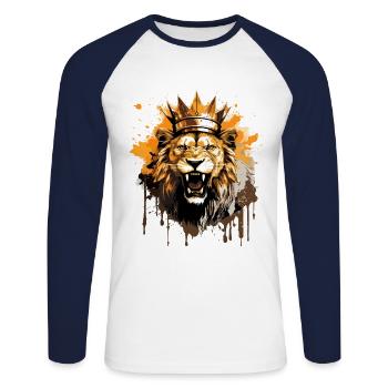 Couronne de tête de lion Portait - T-shirt baseball manches longues Homme - blanc/marine - Devant - Nik (191cm)