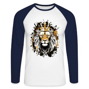 Couronne à tête d’animal de lion - T-shirt baseball manches longues Homme - blanc/marine - Devant - Nik (191cm)