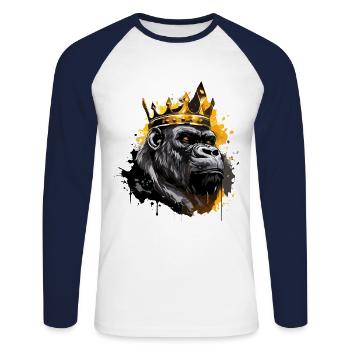 Gorilla Animal Head Crown - Unisex Long Sleeve Baseball T-Shirt - white/navy - Front - Nik (191cm)