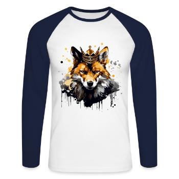 Fox Crown King Animal - Unisex Long Sleeve Baseball T-Shirt - white/navy - Front - Nik (191cm)