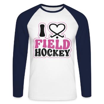 Field Hockey Heart I Love Field - Unisex Long Sleeve Baseball T-Shirt - white/navy - Front - Nik (191cm)