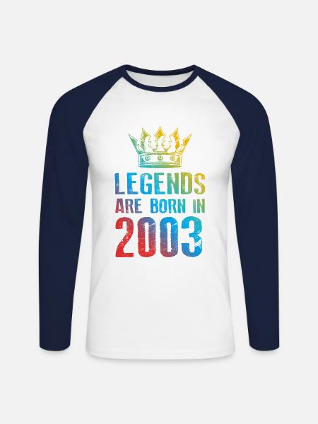 2003 legends born in - Unisex Long Sleeve Baseball T-Shirt - white/navy