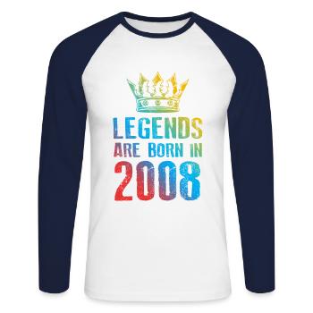 2008 Legends Born in - Unisex Long Sleeve Baseball T-Shirt - white/navy - Front - Nik (191cm)