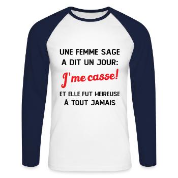 idee depart collegue de travail humour - T-shirt baseball manches longues Homme - blanc/marine - Devant - Nik (191cm)