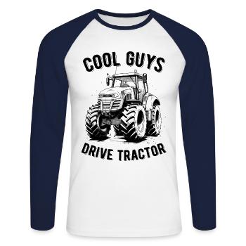 Cool Boys Driving Tractor Gift Farmer Farmer - Unisex Long Sleeve Baseball T-Shirt - white/navy - Front - Nik (191cm)