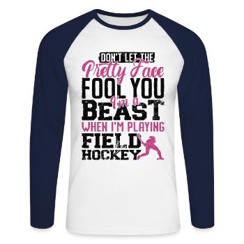 Field Hockey Don't Let The Pretty - Unisex Long Sleeve Baseball T-Shirt - white/navy - Front - Nik (191cm)