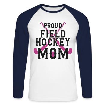 Field Hockey Mom Proud Field - Unisex Baseballshirt langarm - Weiß/Navy - Vorne - Nik (191cm)