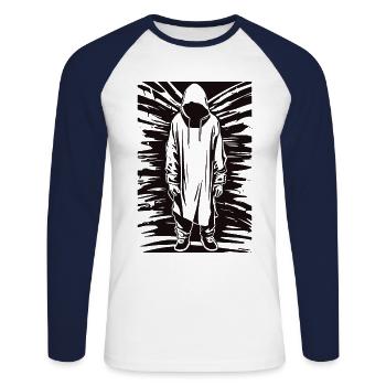 Spooky Halloween design, Funny ghost outfit - Unisex Long Sleeve Baseball T-Shirt - white/navy - Front - Nik (191cm)