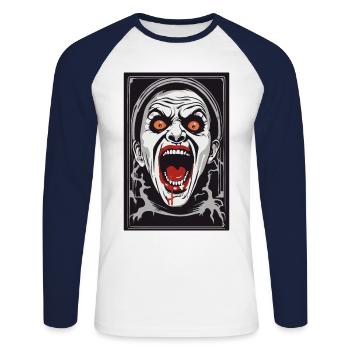 Spooky Halloween design, Funny ghost outfit - Unisex Long Sleeve Baseball T-Shirt - white/navy - Front - Nik (191cm)