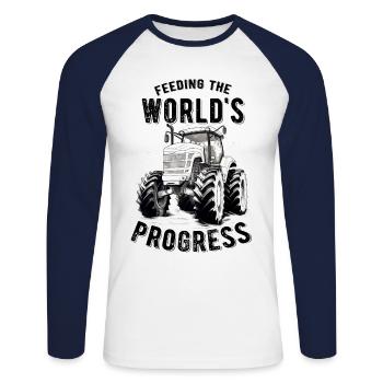 Feeding World's Progress Traktor Landwirt Geschenk - Unisex Baseballshirt langarm - Weiß/Navy - Vorne - Nik (191cm)