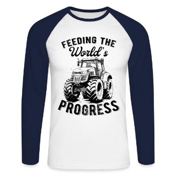 Feeding World's Progress Traktor Bauer Geschenk - Unisex Baseballshirt langarm - Weiß/Navy - Vorne - Nik (191cm)