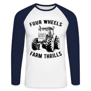 Four Wheels Farm Thrills Tractor Farmer Gift - Unisex Long Sleeve Baseball T-Shirt - white/navy - Front - Nik (191cm)