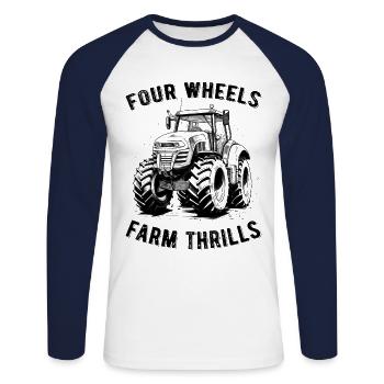Four Wheels Farm Thrills Tractor Farmer Gift - T-shirt baseball manches longues Homme - blanc/marine - Devant - Nik (191cm)