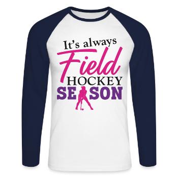 Field Hockey It's Always Field - Unisex Baseballshirt langarm - Weiß/Navy - Vorne - Nik (191cm)
