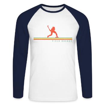 Field Hockey Retro Vintage Field - Unisex Baseballshirt langarm - Weiß/Navy - Vorne - Nik (191cm)