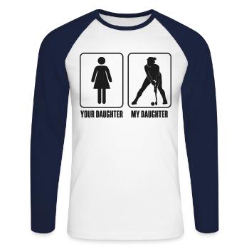 Hockey sur gazon ta fille ma - T-shirt baseball manches longues Homme - blanc/marine - Devant - Nik (191cm)