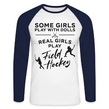 Field Hockey Some Girls Play With - Unisex Long Sleeve Baseball T-Shirt - white/navy - Front - Nik (191cm)