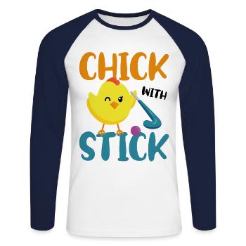 Field Hockey Chicken Chick With - Unisex Long Sleeve Baseball T-Shirt - white/navy - Front - Nik (191cm)