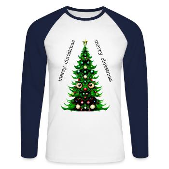 Joyeux Noël - T-shirt baseball manches longues Homme - blanc/marine - Devant - Nik (191cm)