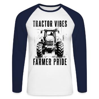 Tractor Vibes Farmer Pride Tractor Farmer Gardener - Unisex Long Sleeve Baseball T-Shirt - white/navy - Front - Nik (191cm)