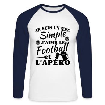 Un mec simple, football et apéro - T-shirt baseball manches longues Homme - blanc/marine - Devant - Nik (191cm)