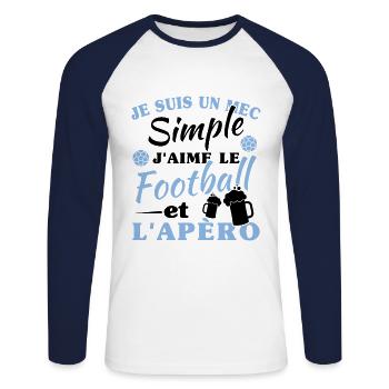 Un mec simple, football et apéro - T-shirt baseball manches longues Homme - blanc/marine - Devant - Nik (191cm)