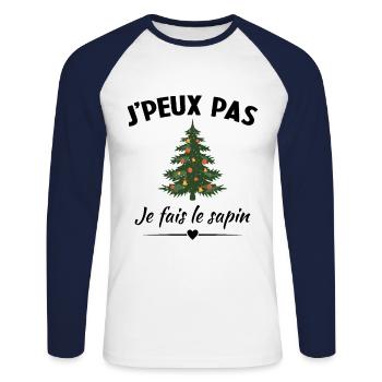 Ich kann nicht, ich mache den Baum - Unisex Baseballshirt langarm - Weiß/Navy - Vorne - Nik (191cm)