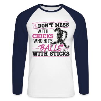 Field Hockey Adult Humor Don't - Unisex Long Sleeve Baseball T-Shirt - white/navy - Front - Nik (191cm)