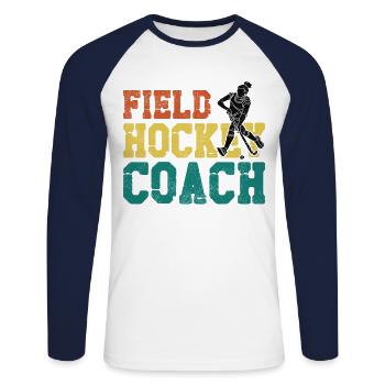 Field Hockey Coach Field Hockey - Unisex Baseballshirt langarm - Weiß/Navy - Vorne - Nik (191cm)